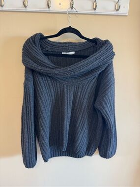 OAK + FORT Charcoal Ribbed Cowl Neck Sweater